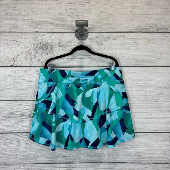 Ideology Plus Size Blue Green Tie Dye Ruffle Active Skort Size 1X - Picture 6 of 8